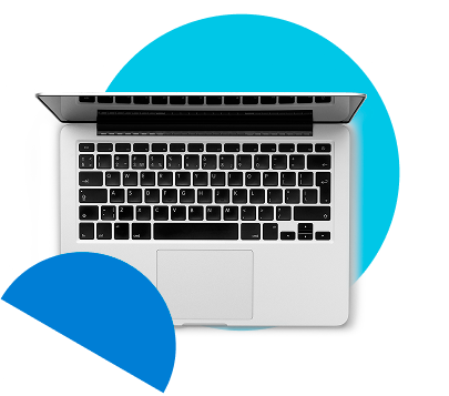 Laptop over lightblue circle